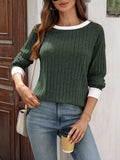 Ribbed Round Neck Raglan Sleeve Knit Top - Trendsi - Flyclothing LLC