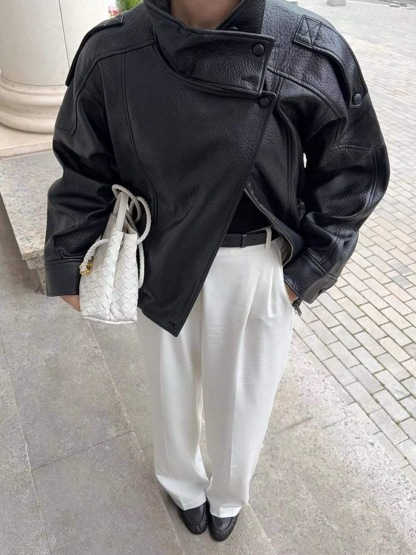Zip-Up Faux Leather Moto Jacket - Trendsi - Flyclothing LLC