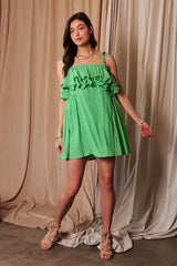 Davi & Dani Textured Jacquard Checker Fabric Ruffled Dress - Trendsi - Flyclothing LLC