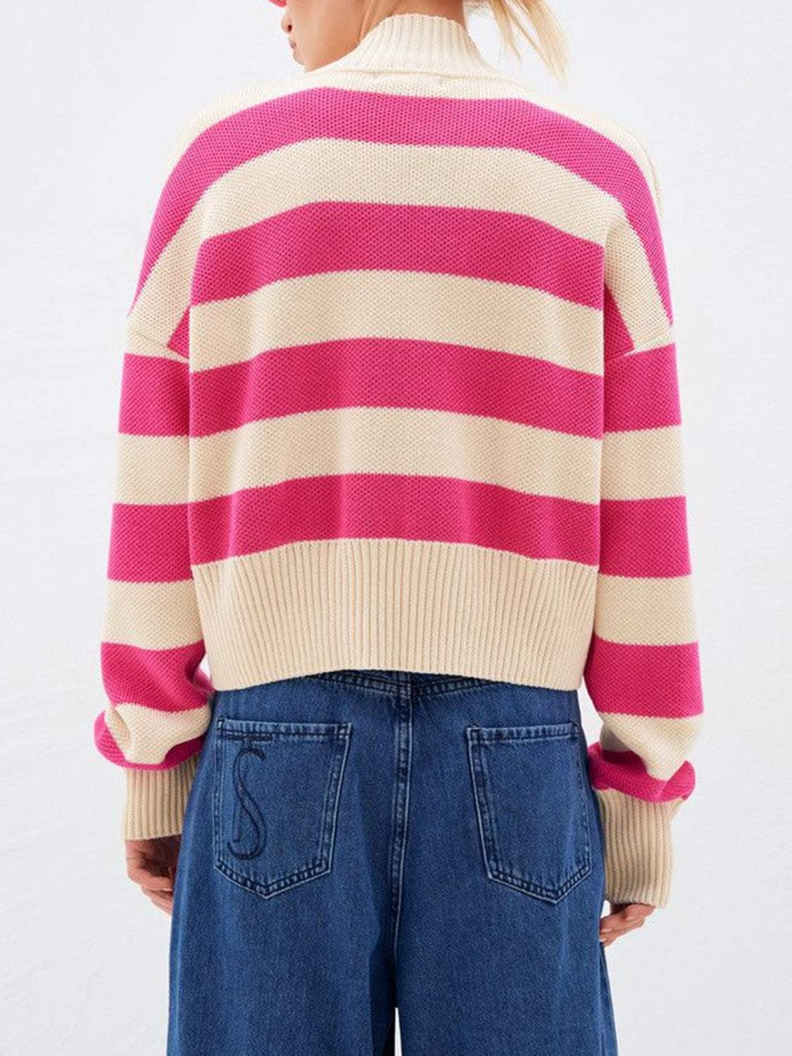 Striped Button Down Drop Shoulder Cardigan - Trendsi - Flyclothing LLC