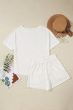 Round Neck Short Sleeve Top and Drawstring Shorts Set - Trendsi - Flyclothing LLC