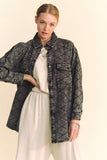 Davi & Dani Curved Hem Diamond Quilted Button Up Denim Shacket - Trendsi
