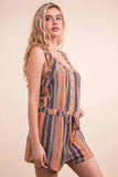 VERY J Crochet Multi Color Striped Casual Summer Romper - Trendsi - Flyclothing LLC