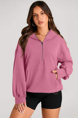 Pocketed Half Zip Long Sleeve Hoodie - Trendsi - Flyclothing LLC