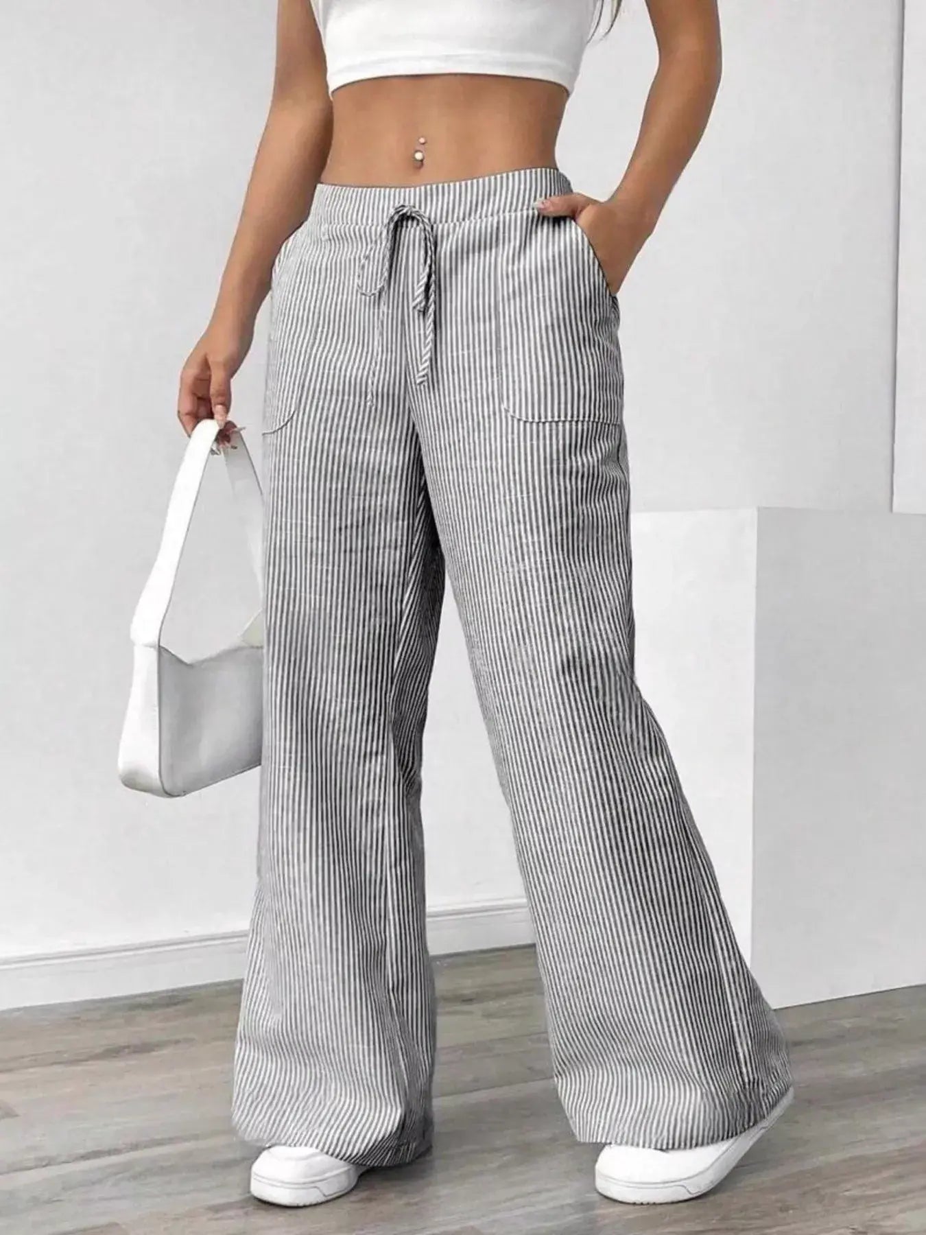 Striped Wide Leg Pants - Trendsi - Flyclothing LLC