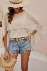 Swiss Dot Round Neck Blouse - Trendsi - Flyclothing LLC