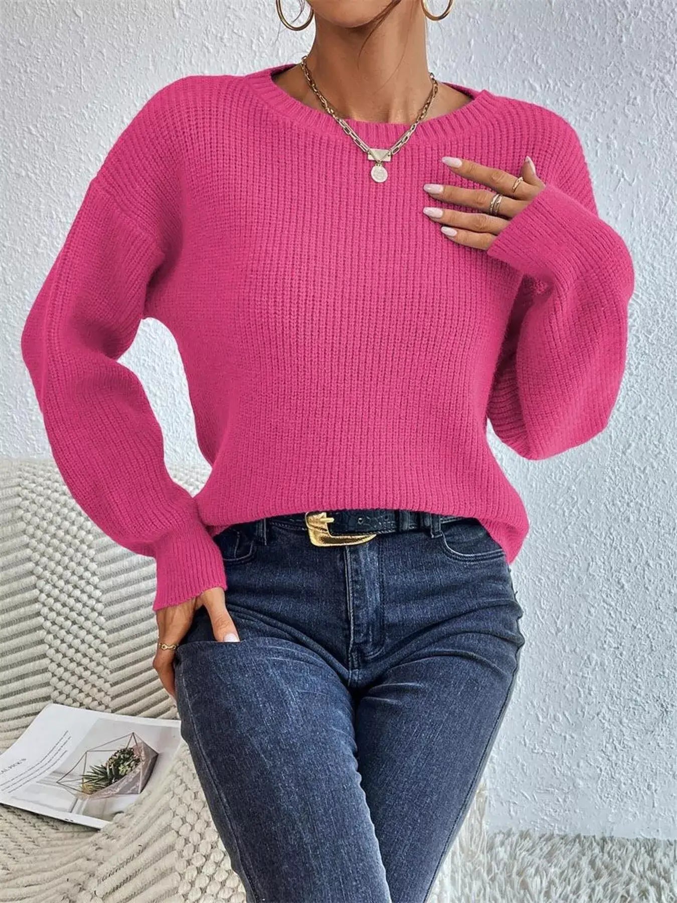 Ribbed Knit Dropped Shoulder Sweater - Trendsi - Flyclothing LLC