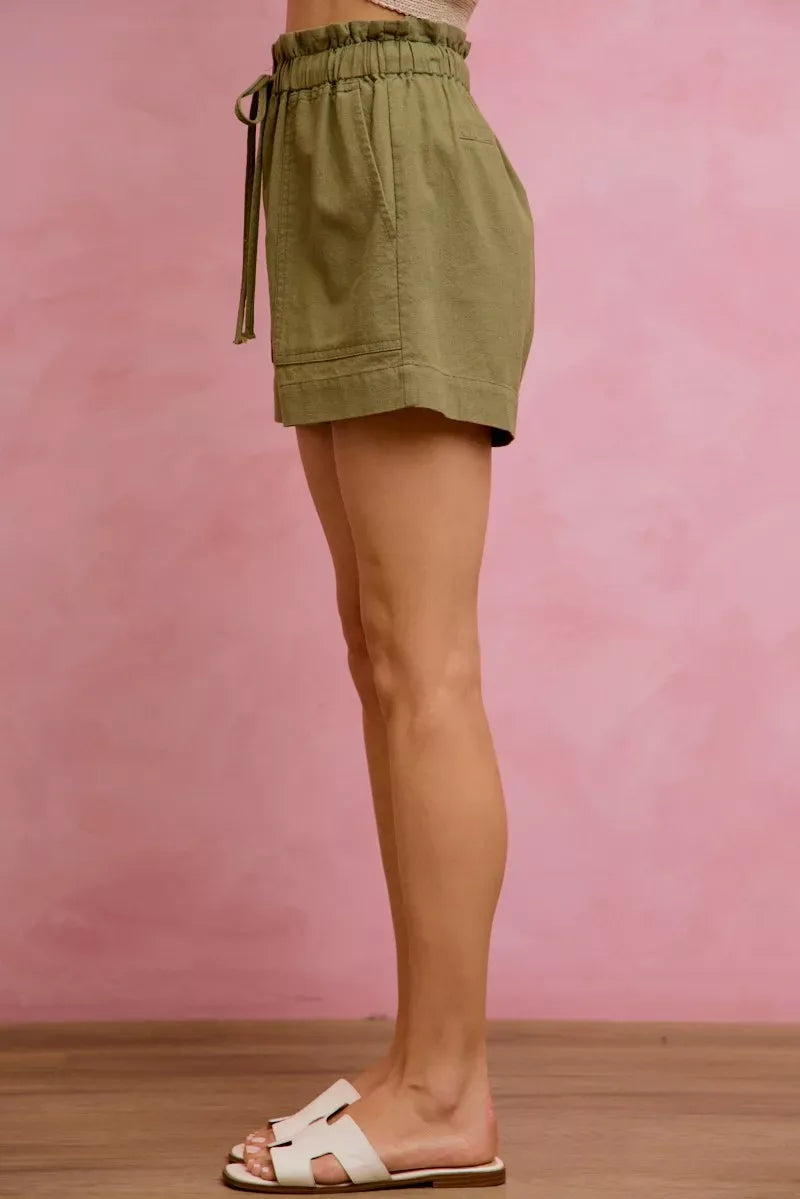 SO ME Paper Bag Patch Pocket Drawstring Twill Shorts - Trendsi - Flyclothing LLC