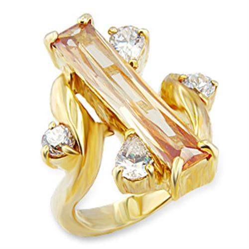 56423 - Gold Brass Ring with AAA Grade CZ in Champagne - Alamode - Flyclothing LLC