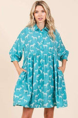 Mittoshop Zebra Print Button Down Shirt Mini Dress - Trendsi - Flyclothing LLC
