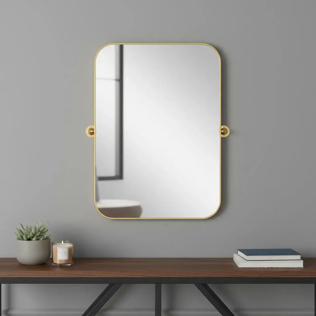 31" Gold Metal Tilting Framed Accent Mirror - Homeroots - Flyclothing LLC