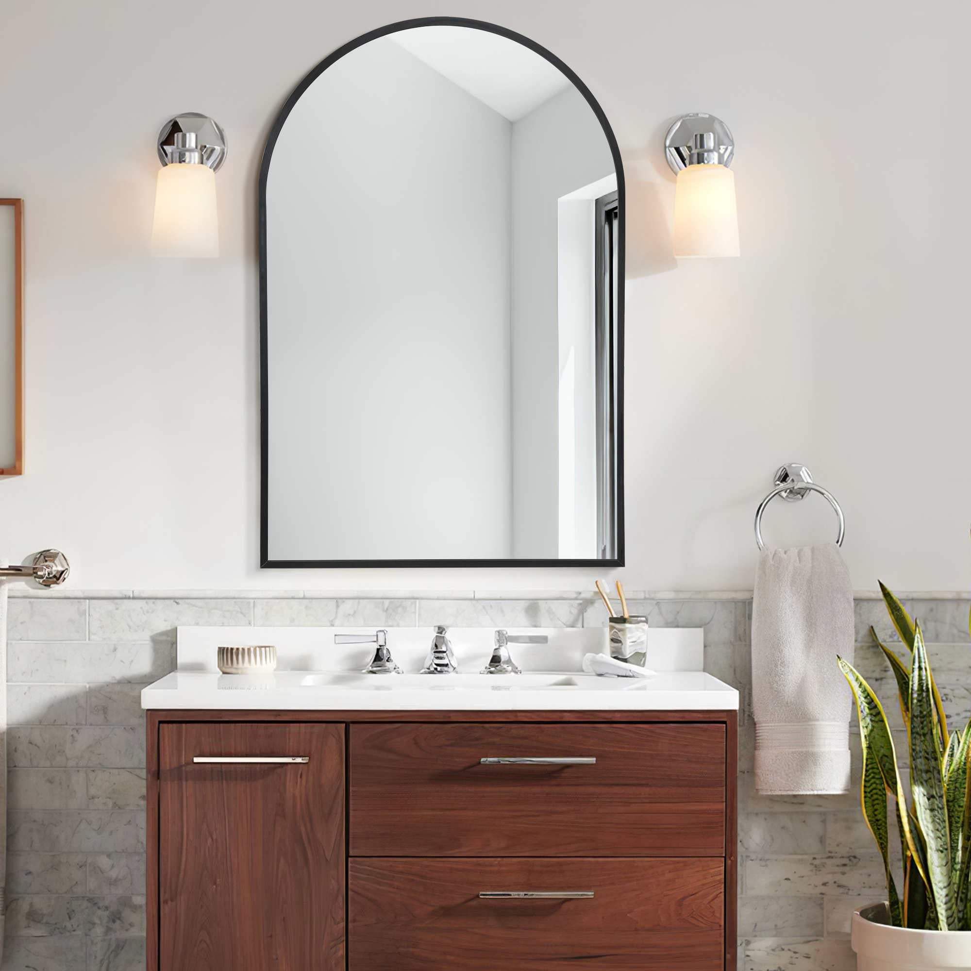 36" Black Metal Arch Framed Accent Mirror - HomeRoots - Flyclothing LLC