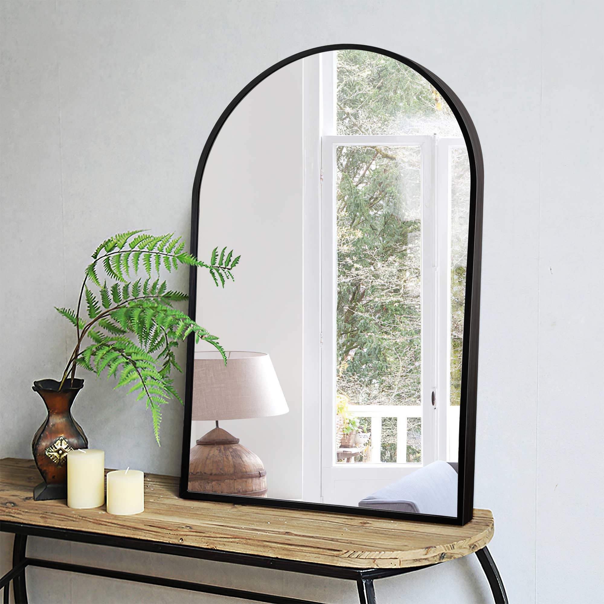 36" Black Metal Arch Framed Accent Mirror - HomeRoots - Flyclothing LLC