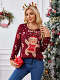 Gingerbread Round Neck Long Sleeve Sweater - Trendsi - Flyclothing LLC