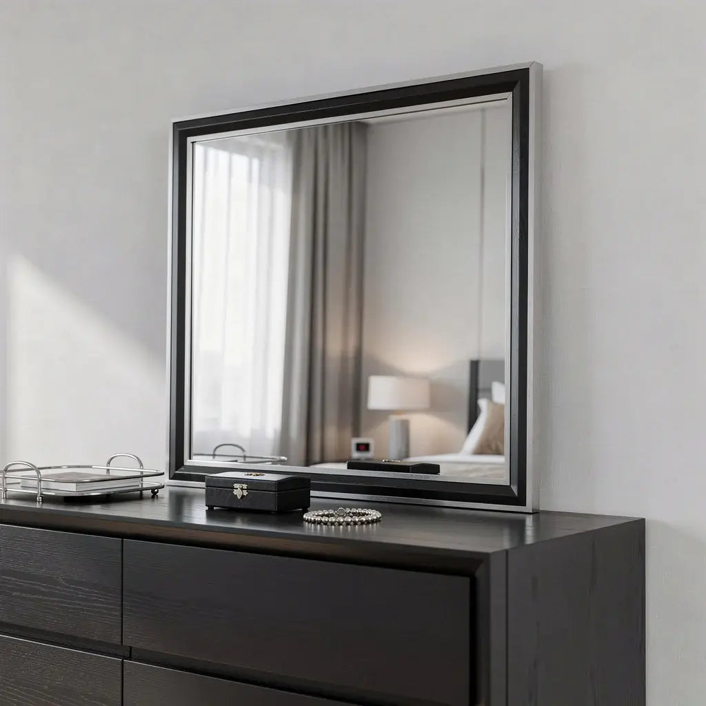 39" Black And Gray Wood Dresser Mount Framed Mirror - Homeroots - Flyclothing LLC
