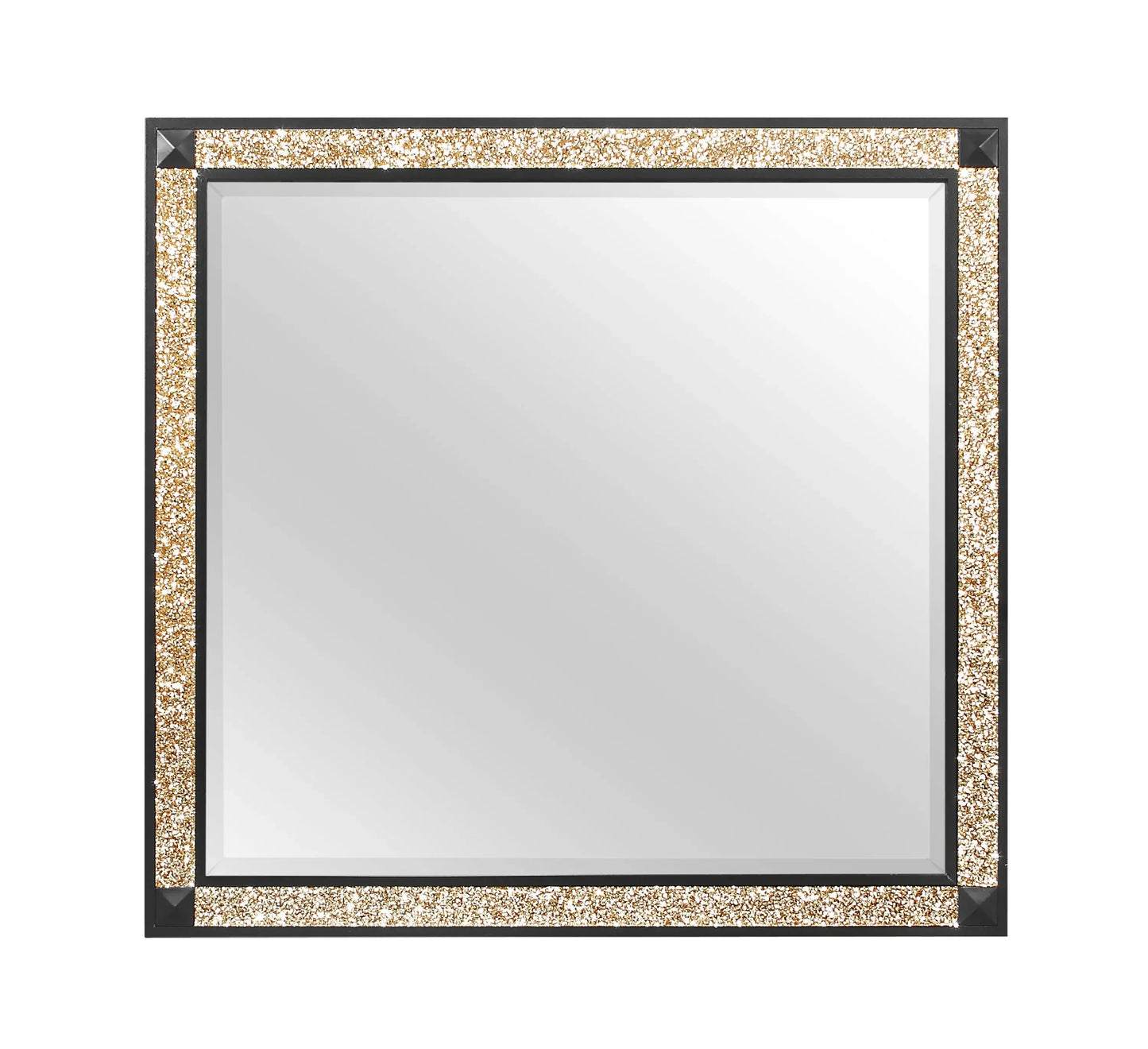 36" Black And Gold Faux Crystal And Wood Dresser Mount Framed Mirror - Homeroots - Flyclothing LLC