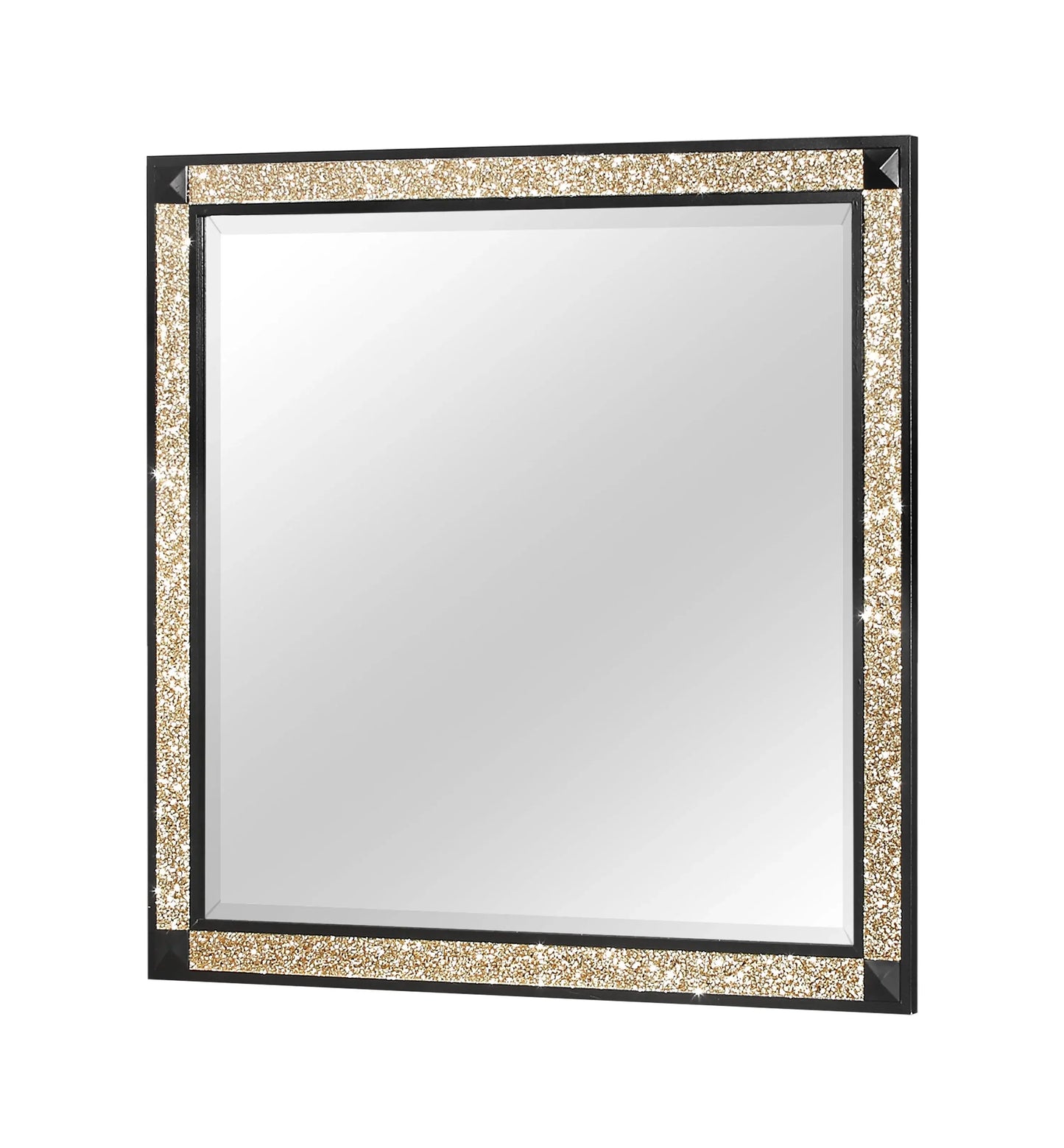 36" Black And Gold Faux Crystal And Wood Dresser Mount Framed Mirror - Homeroots - Flyclothing LLC
