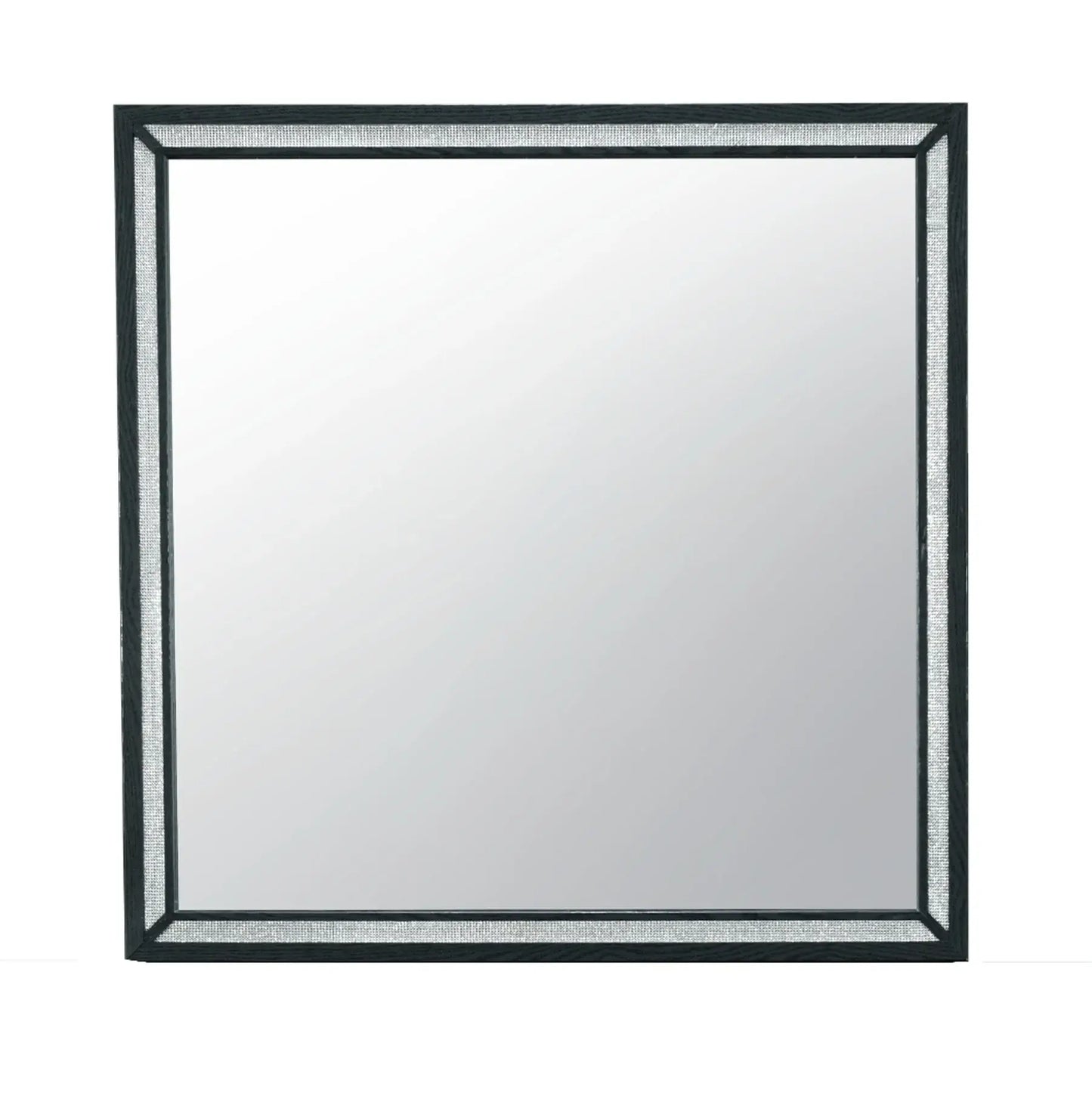 37" Black Faux Crystal And Wood Dresser Mount Framed Mirror - Homeroots - Flyclothing LLC