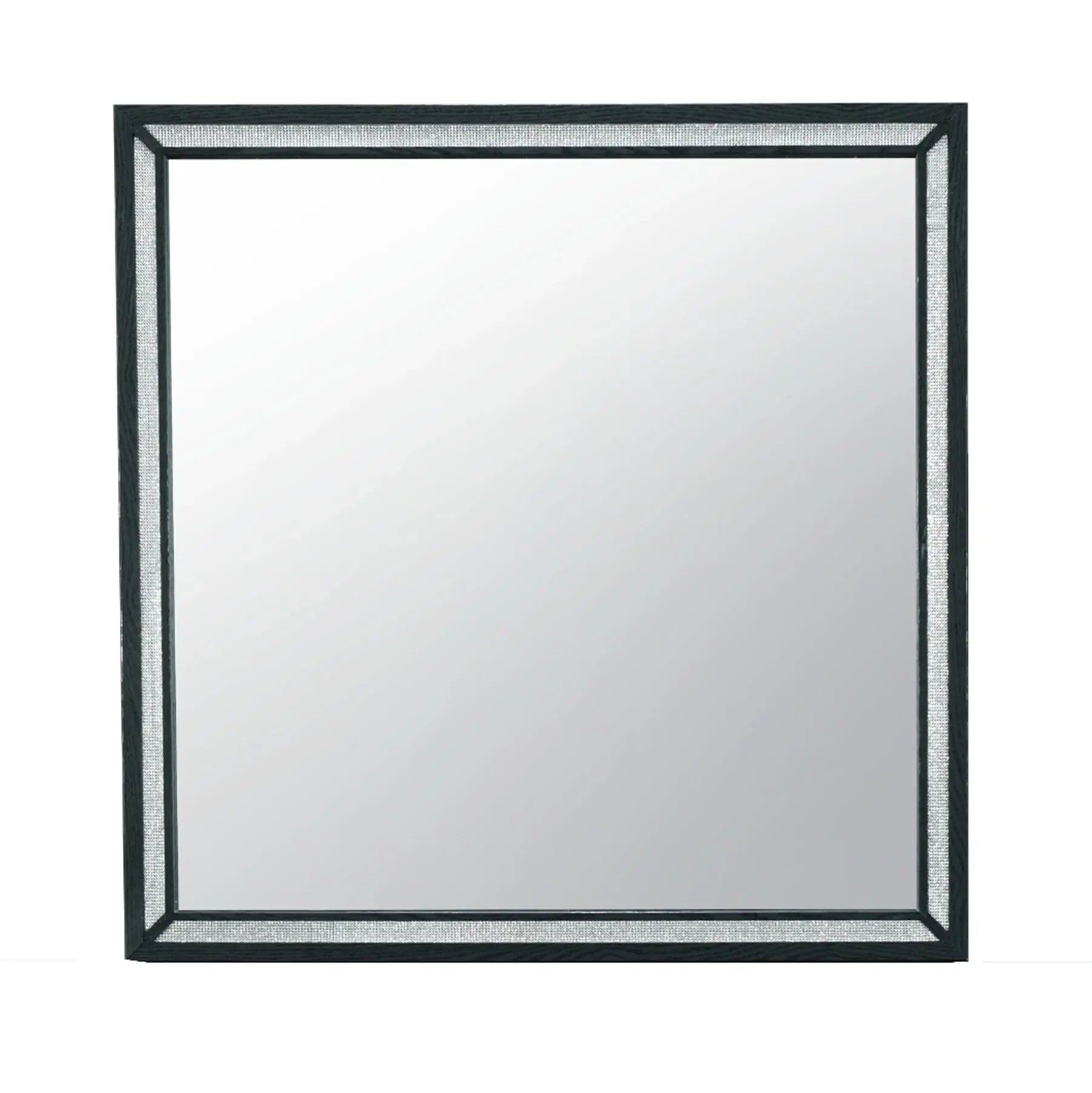 37" Black Faux Crystal And Wood Dresser Mount Framed Mirror - Homeroots - Flyclothing LLC