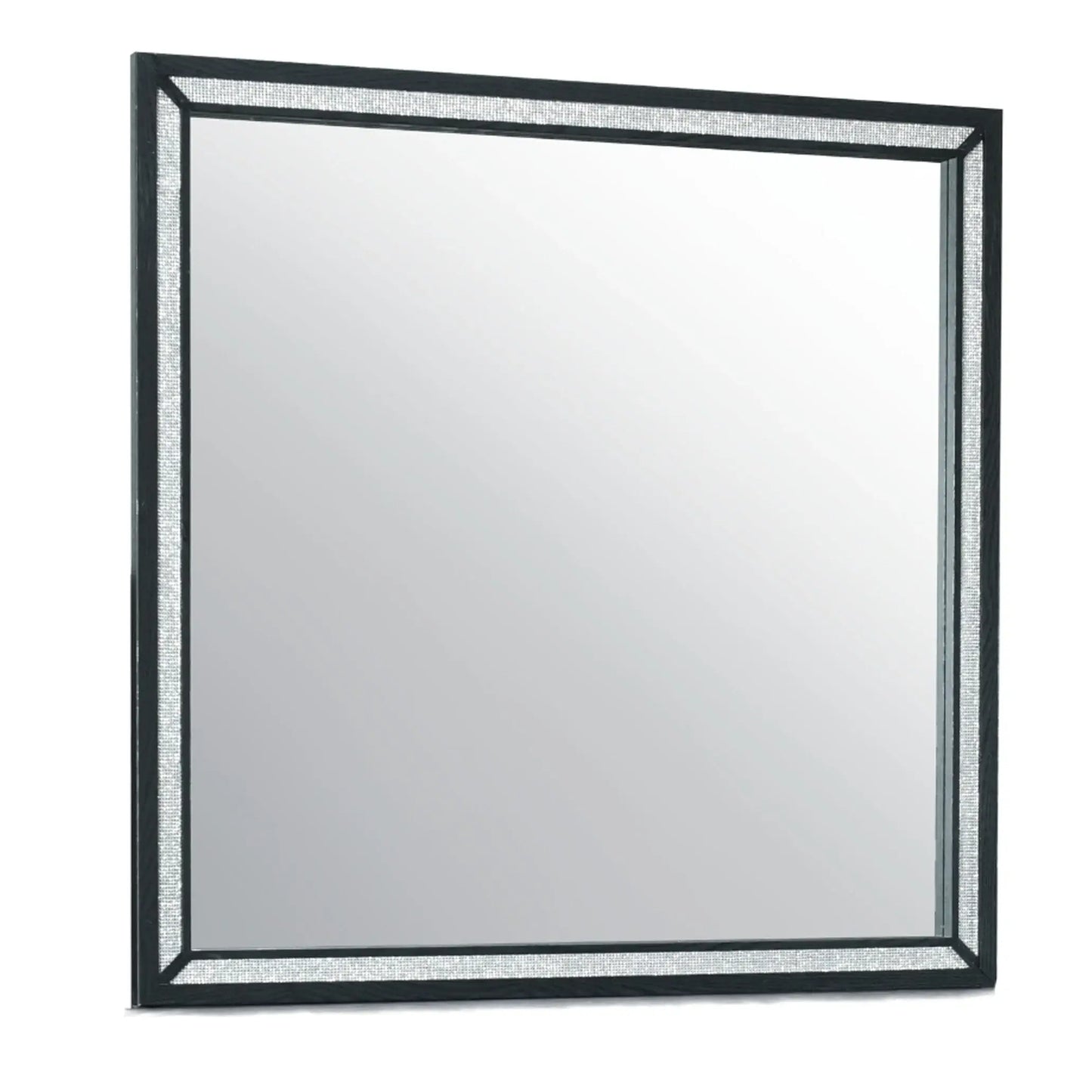 37" Black Faux Crystal And Wood Dresser Mount Framed Mirror - Homeroots - Flyclothing LLC