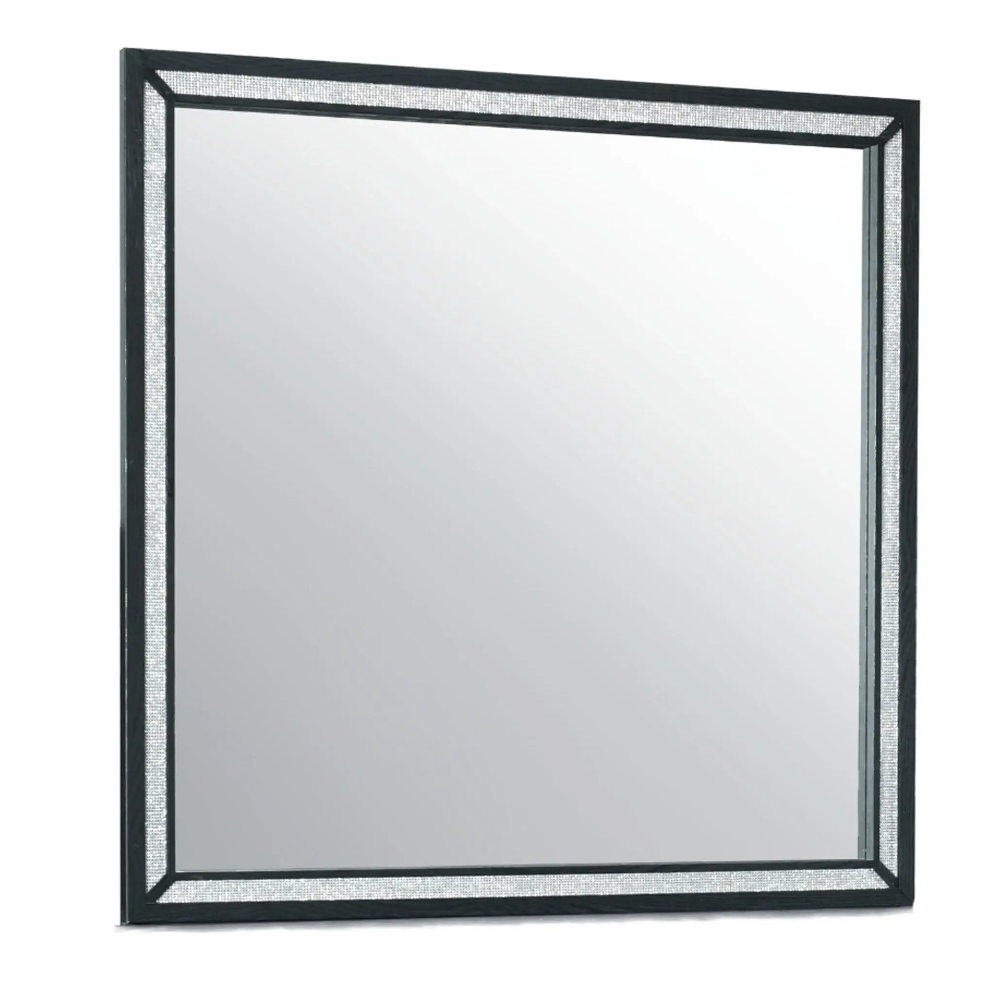 37" Black Faux Crystal And Wood Dresser Mount Framed Mirror - Homeroots - Flyclothing LLC