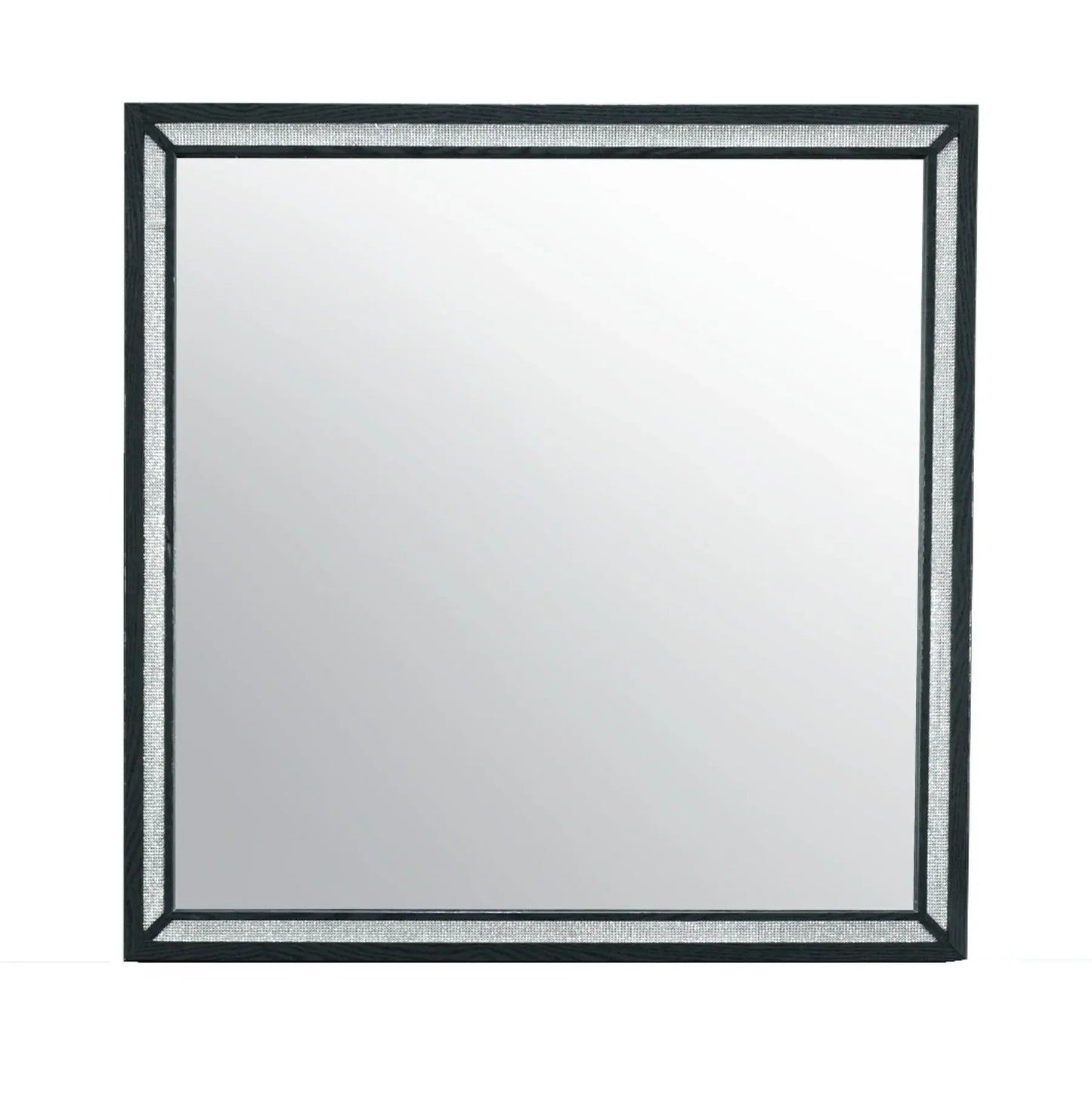 37" Black Faux Crystal And Wood Dresser Mount Framed Mirror - Homeroots - Flyclothing LLC