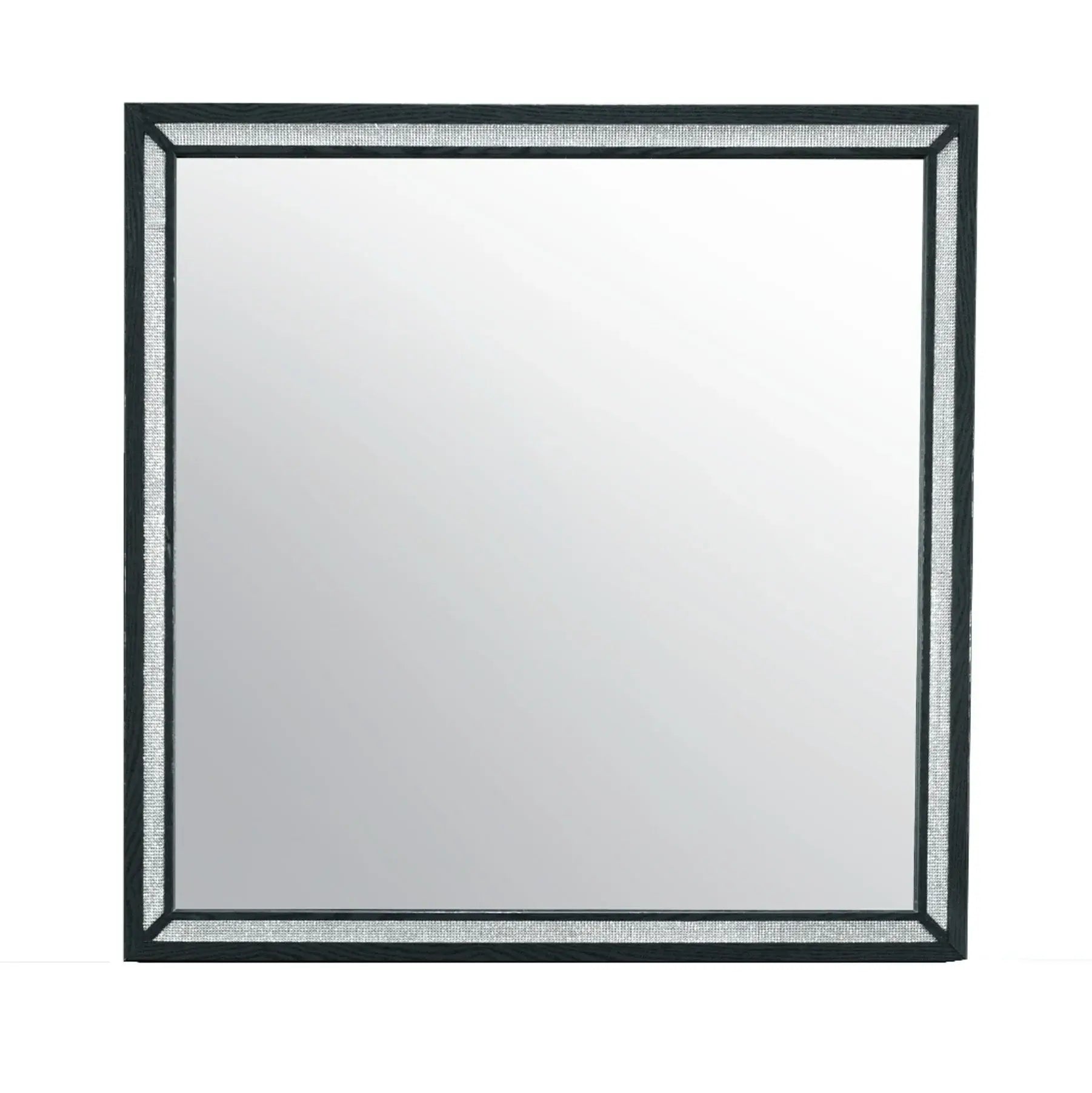 37" Black Faux Crystal And Wood Dresser Mount Framed Mirror - Homeroots - Flyclothing LLC