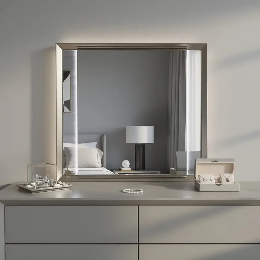 38" White And Silver Wood Lighted Dresser Mount Framed Mirror - Homeroots - Flyclothing LLC