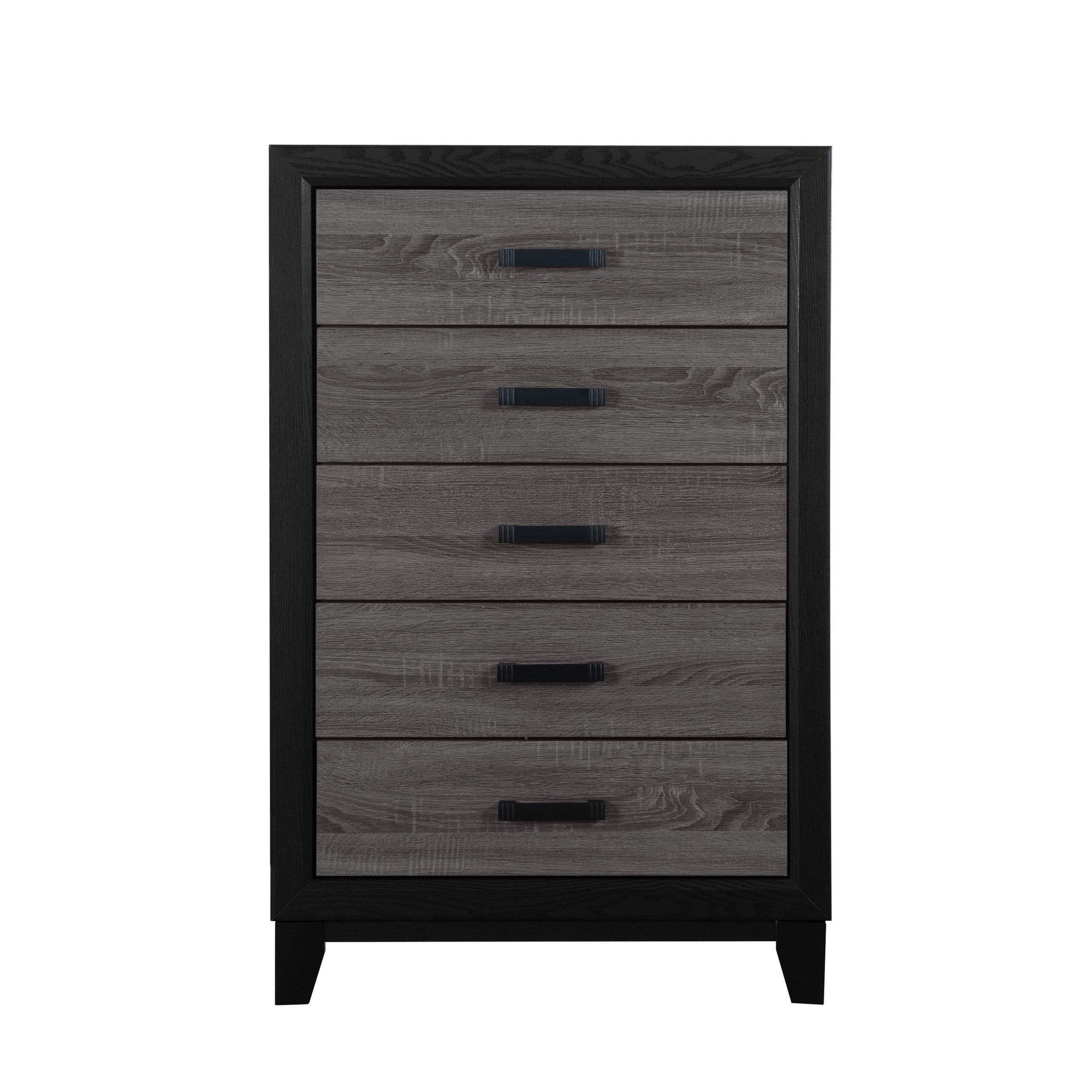 32" Black And Gray Wood Five Drawer Dresser - HomeRoots - Flyclothing LLC