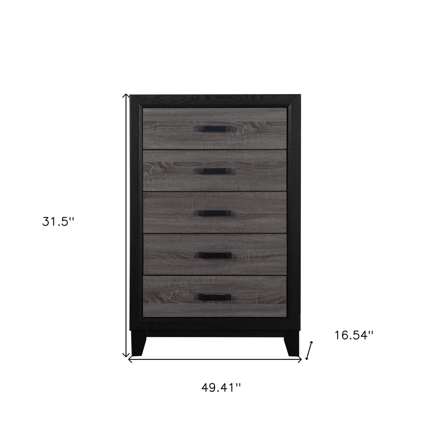 32" Black And Gray Wood Five Drawer Dresser - HomeRoots - Flyclothing LLC