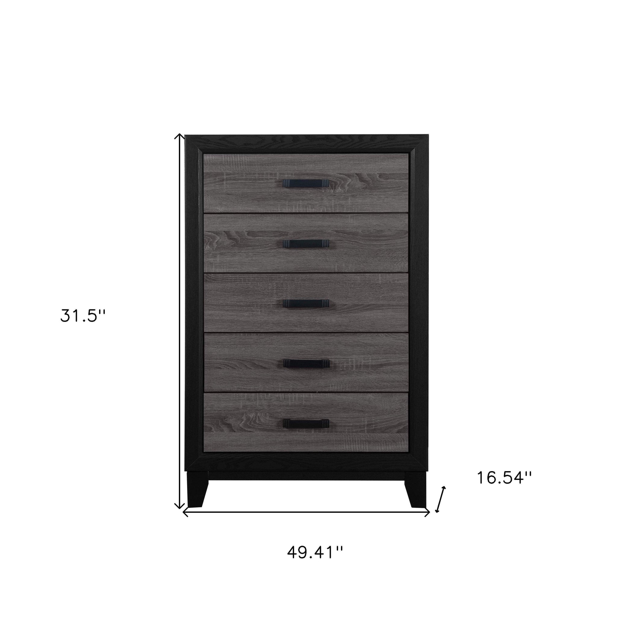 32" Black And Gray Wood Five Drawer Dresser - HomeRoots - Flyclothing LLC
