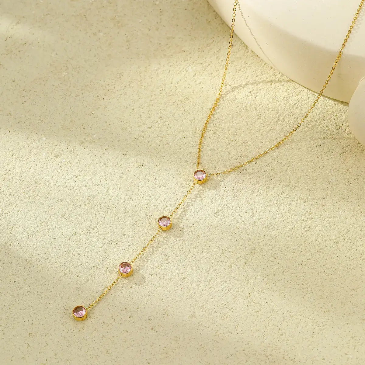 18K Gold-Plated Stainless Steel Zircon Y-Drop Necklace - Trendsi - Flyclothing LLC