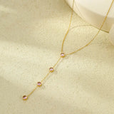 18K Gold-Plated Stainless Steel Zircon Y-Drop Necklace - Trendsi - Flyclothing LLC
