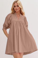Oh Frill Notched Puff Sleeve Babydoll Mini Dress - Trendsi