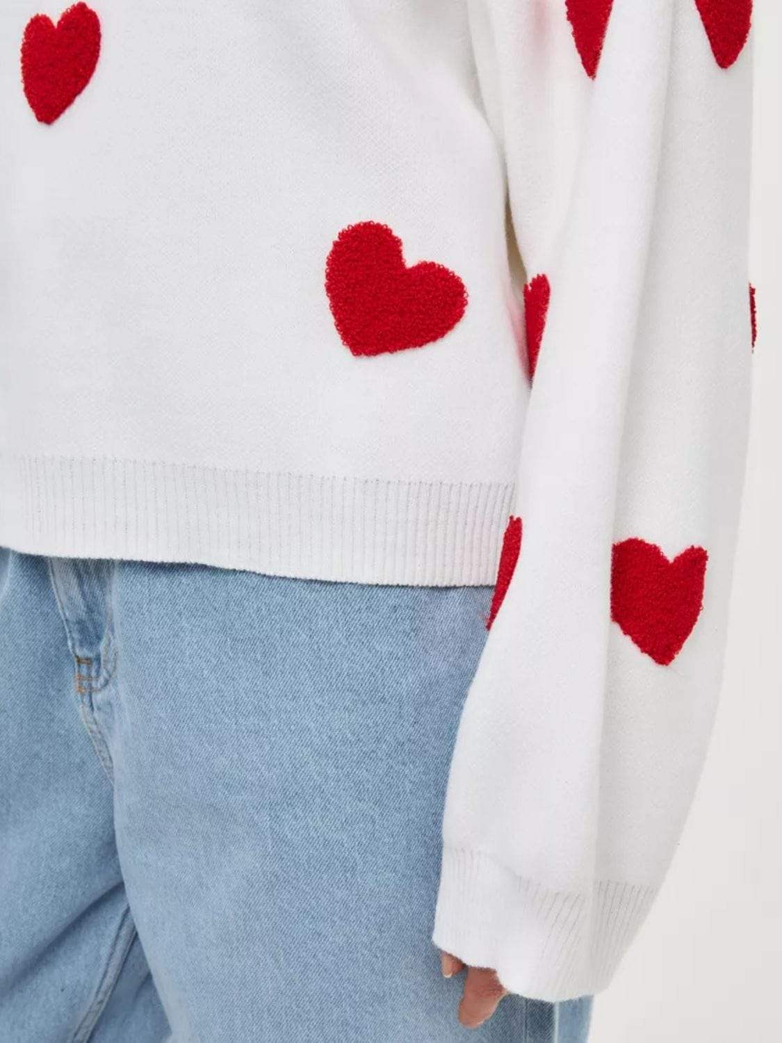 Heart Round Neck Dropped Shoulder Sweater - Trendsi - Flyclothing LLC