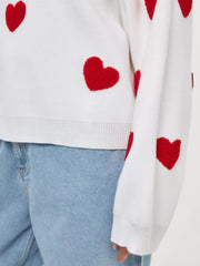 Heart Round Neck Dropped Shoulder Sweater - Trendsi