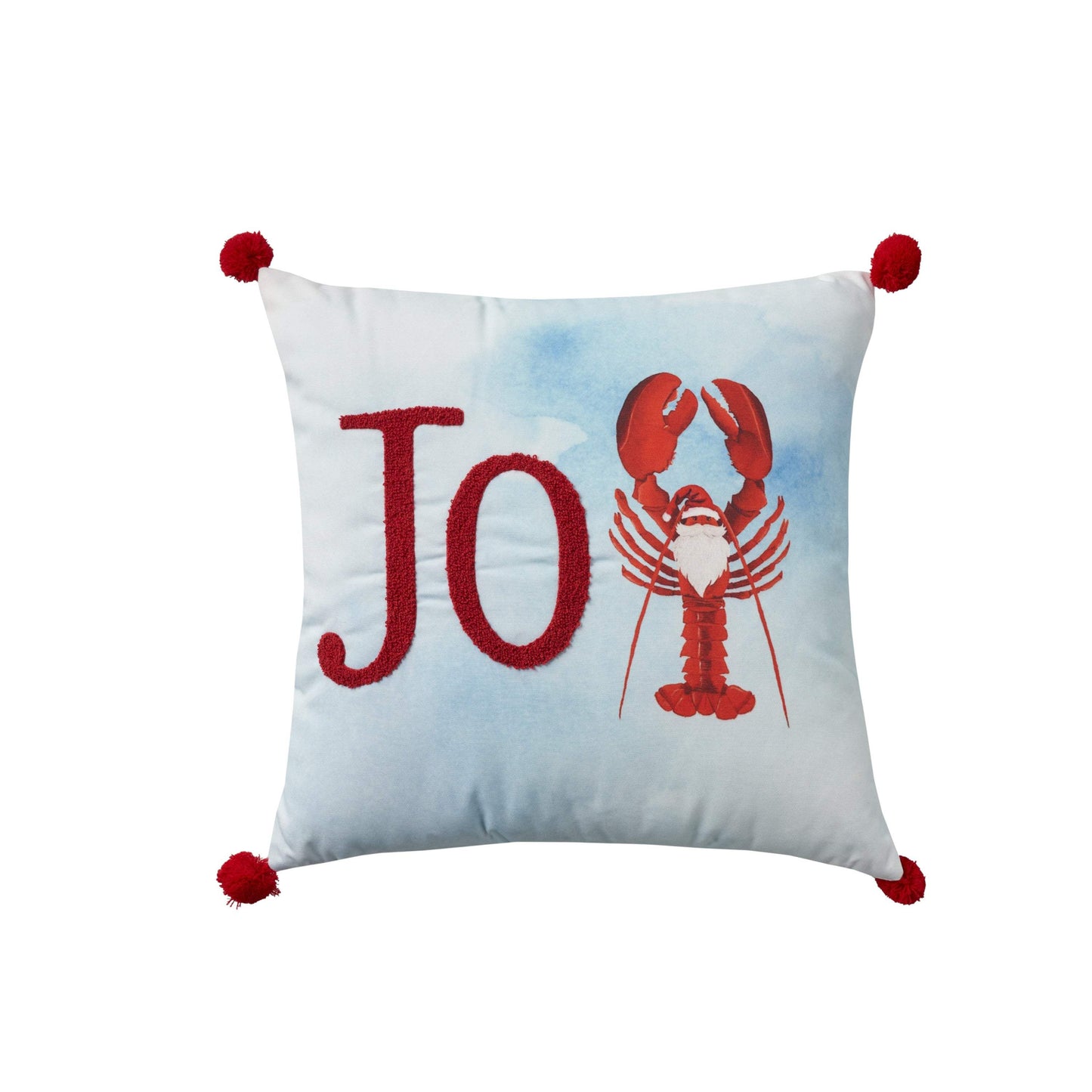 18" Blue White And Red Lobster Joy Throw Pillow with Embroidery - HomeRoots - Flyclothing LLC