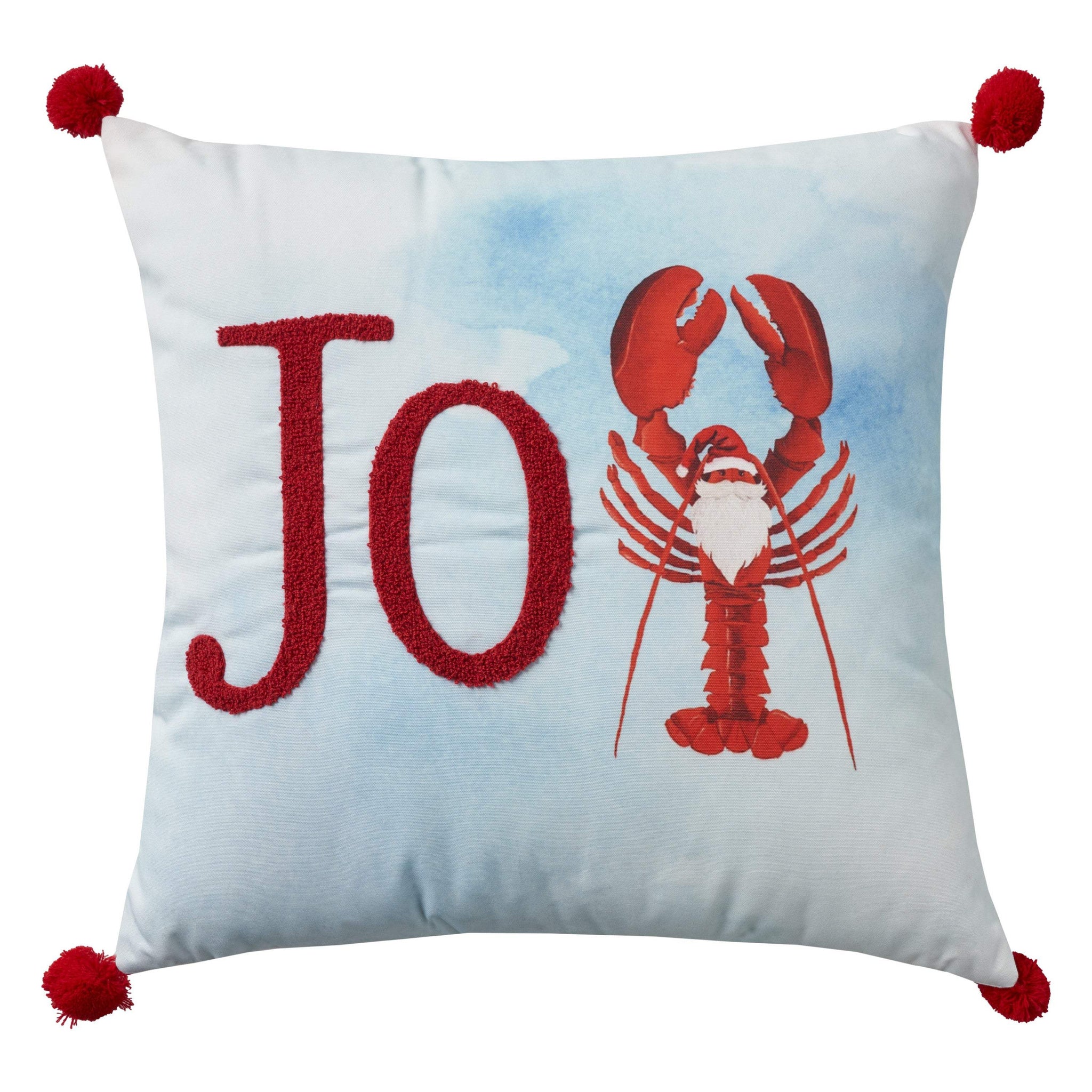 18" Blue White And Red Lobster Joy Throw Pillow with Embroidery - HomeRoots - Flyclothing LLC