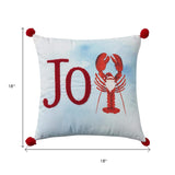18" Blue White And Red Lobster Joy Throw Pillow with Embroidery - HomeRoots - Flyclothing LLC