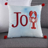18" Blue White And Red Lobster Joy Throw Pillow with Embroidery - HomeRoots - Flyclothing LLC