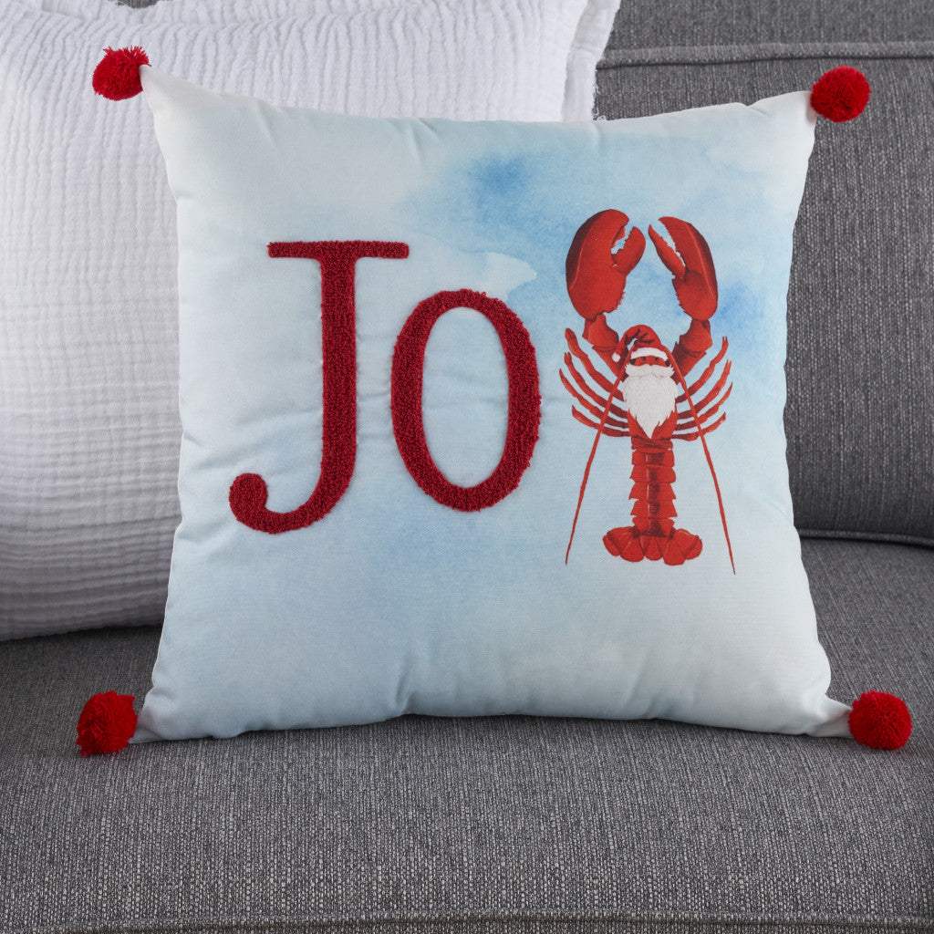 18" Blue White And Red Lobster Joy Throw Pillow with Embroidery - HomeRoots - Flyclothing LLC