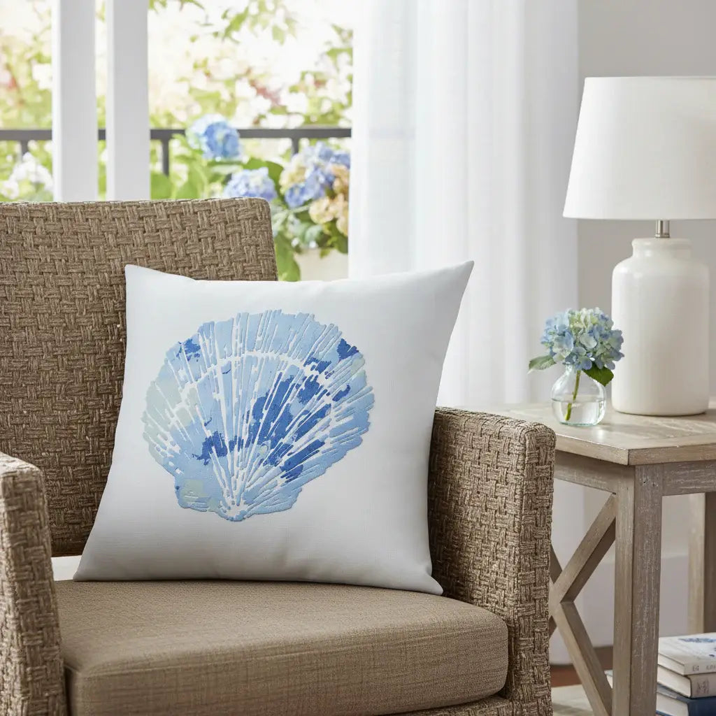 18" Blue And White Coastal Seashell Throw Pillow - Homeroots - Flyclothing LLC