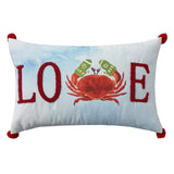 14" X 22" Blue White And Red Crab Love Throw Pillow with Embroidery - HomeRoots - Flyclothing LLC