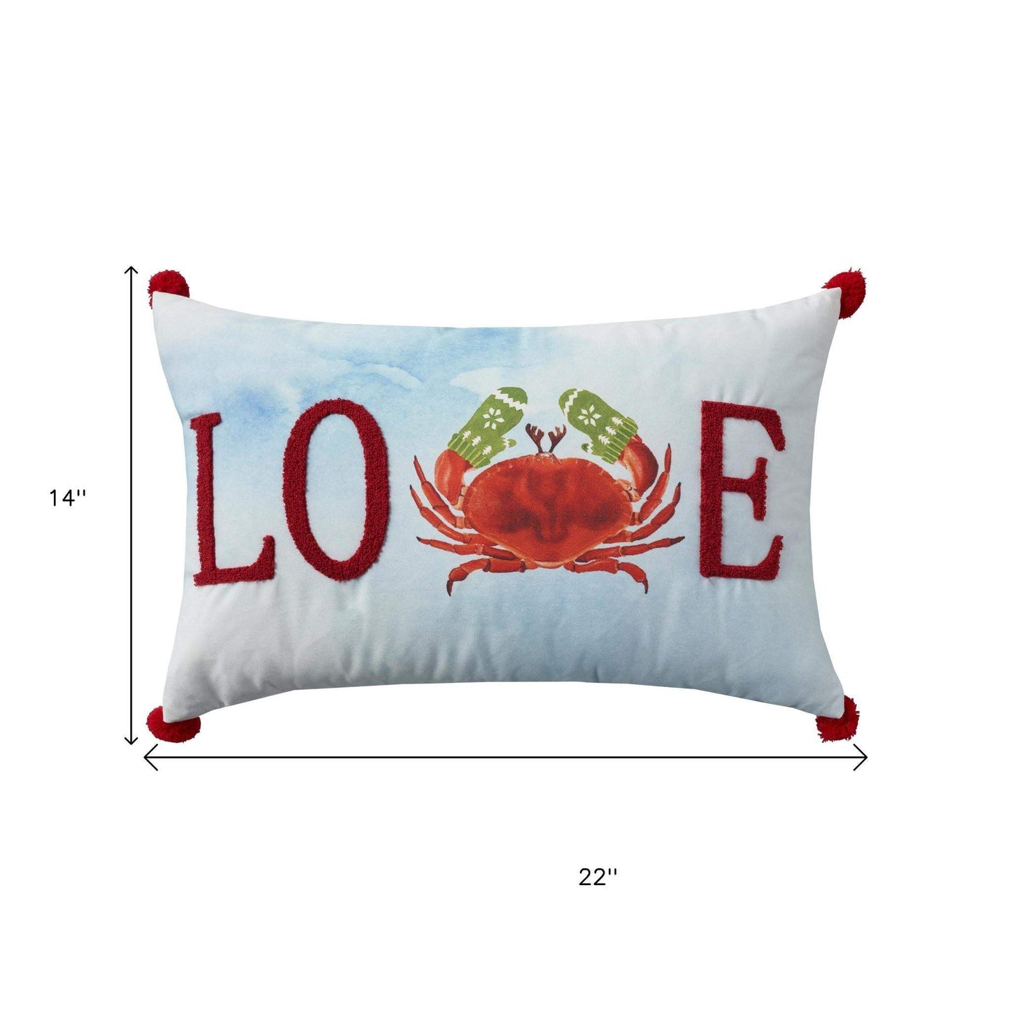 14" X 22" Blue White And Red Crab Love Throw Pillow with Embroidery - HomeRoots - Flyclothing LLC