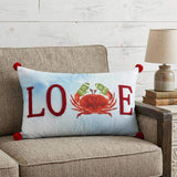 14" X 22" Blue White And Red Crab Love Throw Pillow with Embroidery - HomeRoots - Flyclothing LLC