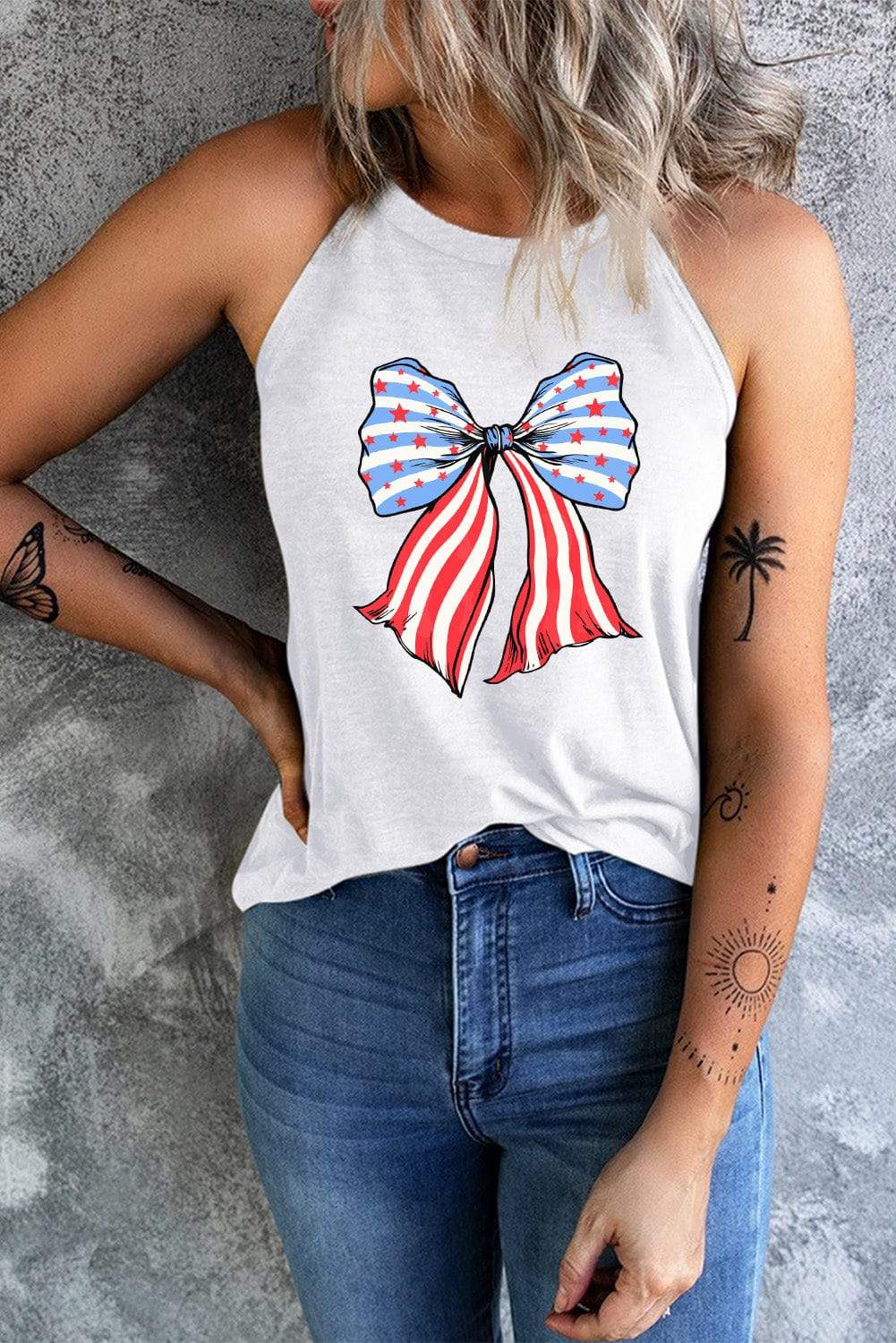 Bow Graphic Grecian Neck Tank - Trendsi - Flyclothing LLC