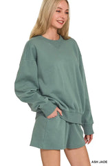 Zenana Fleece Long Sleeve Sweatshirts & Shorts Set - Trendsi - Flyclothing LLC