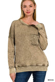Zenana French Terry Washed Raw Edge Front Pocket Pullover - Trendsi - Flyclothing LLC