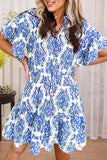Printed Tie Neck Short Sleeve Mini Dress - Trendsi - Flyclothing LLC