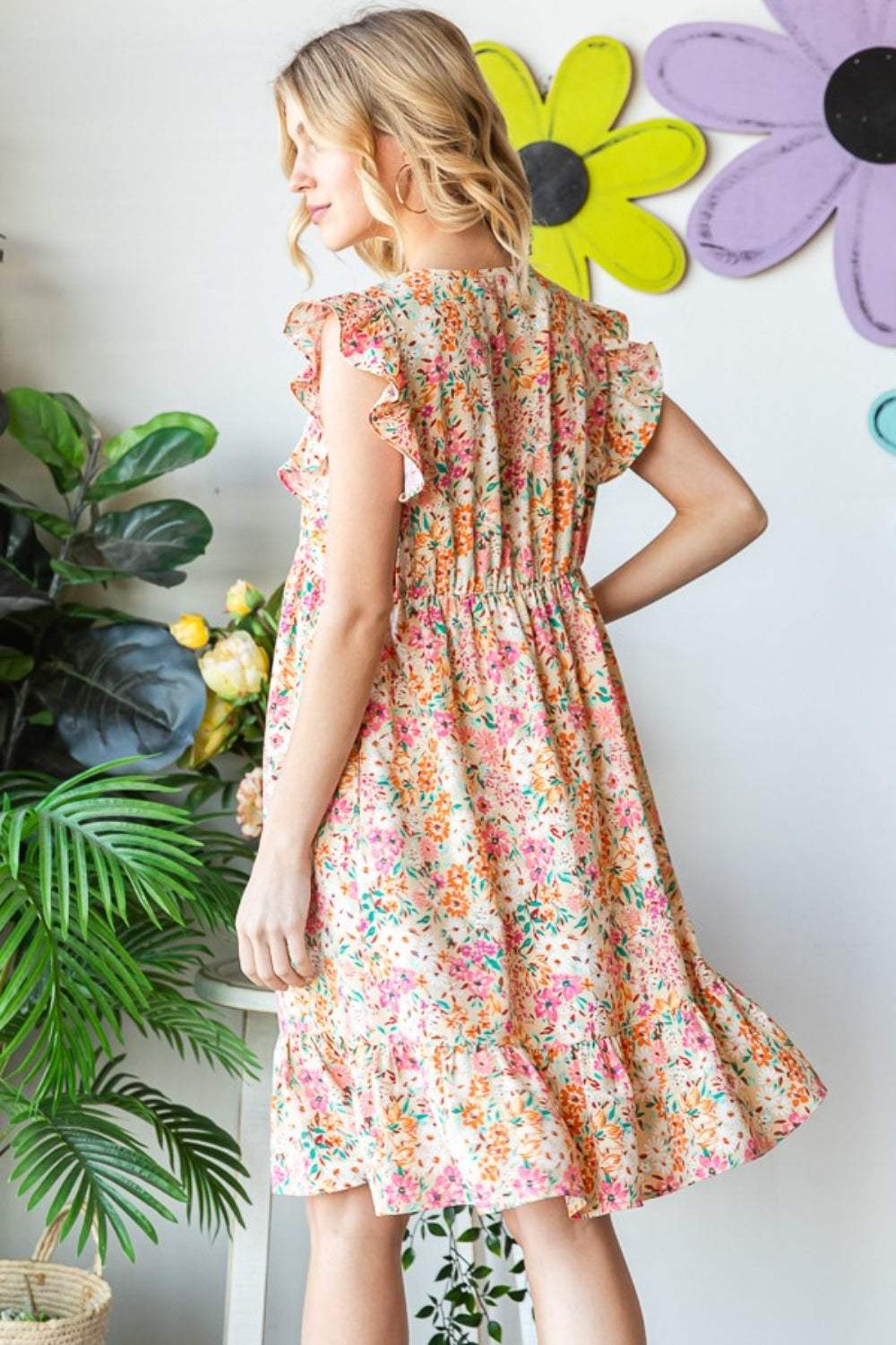 Heimish Full Size Floral Ruffled V-Neck Dress - Trendsi - Flyclothing LLC